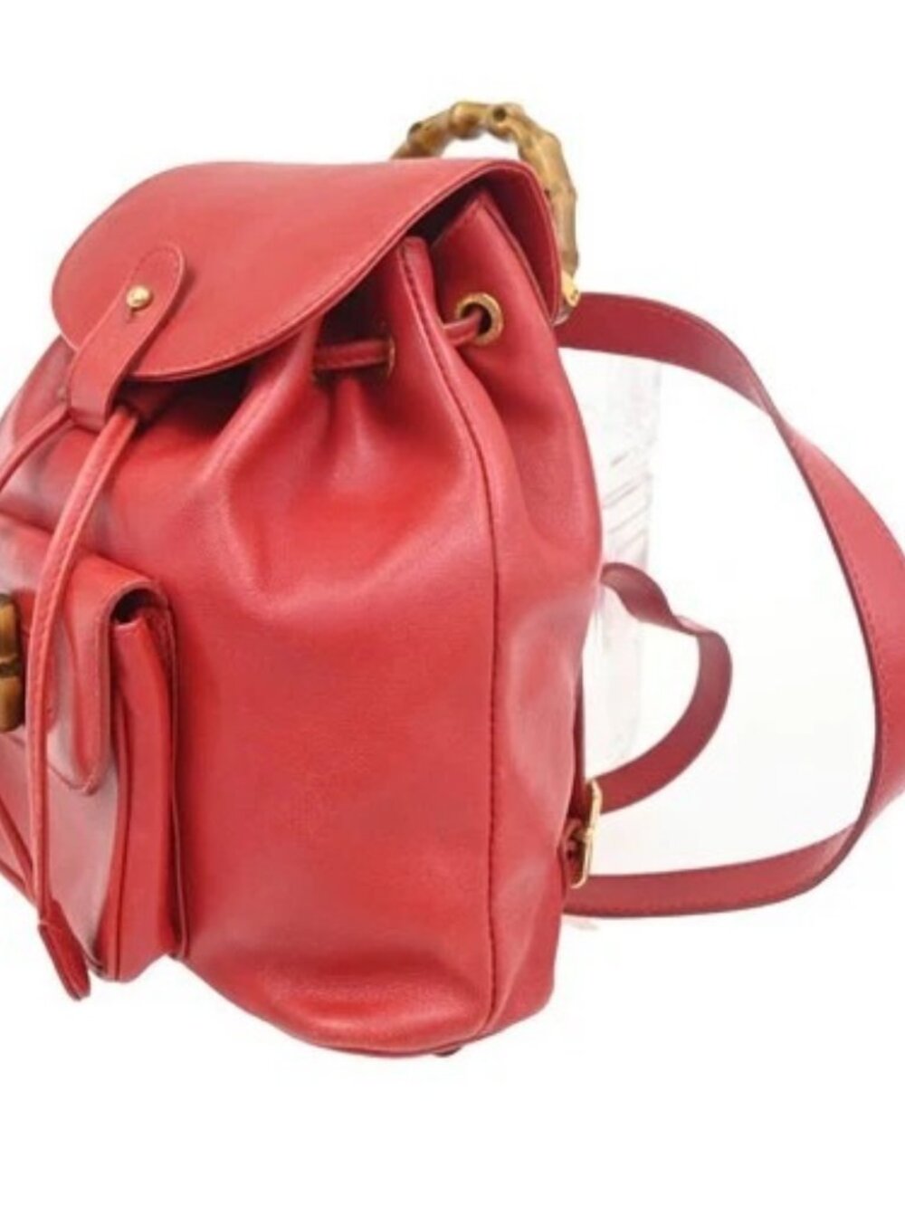 GUCCI Logo Bamboo Drawstring Mini Backpack Bag Leather Red GHW Italy 62ZA194 - Picture 2 of 16